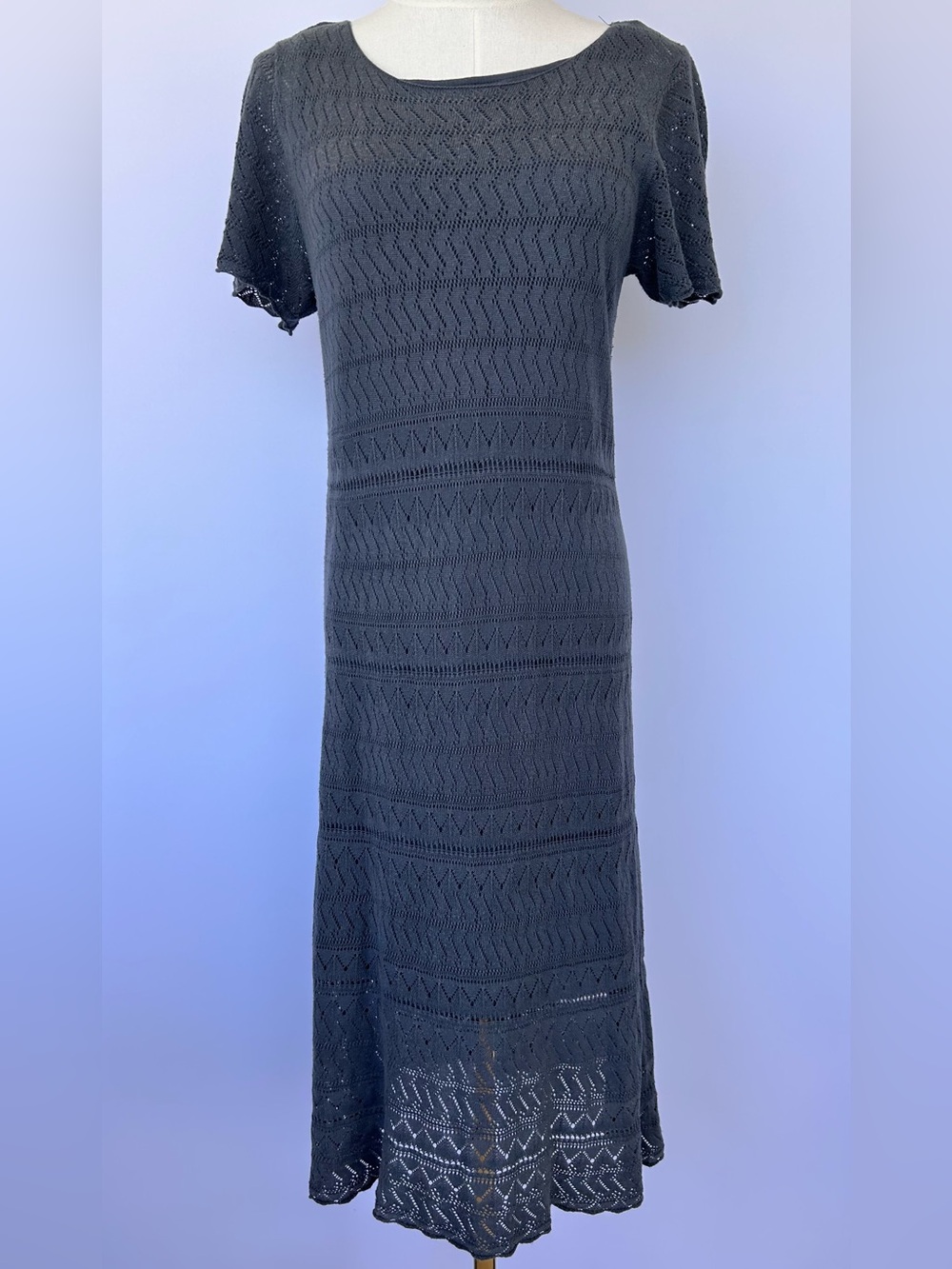 Laura‎ Ashley Women’s Vintage Pointelle Open Knit Dress Lined Gray Size 8